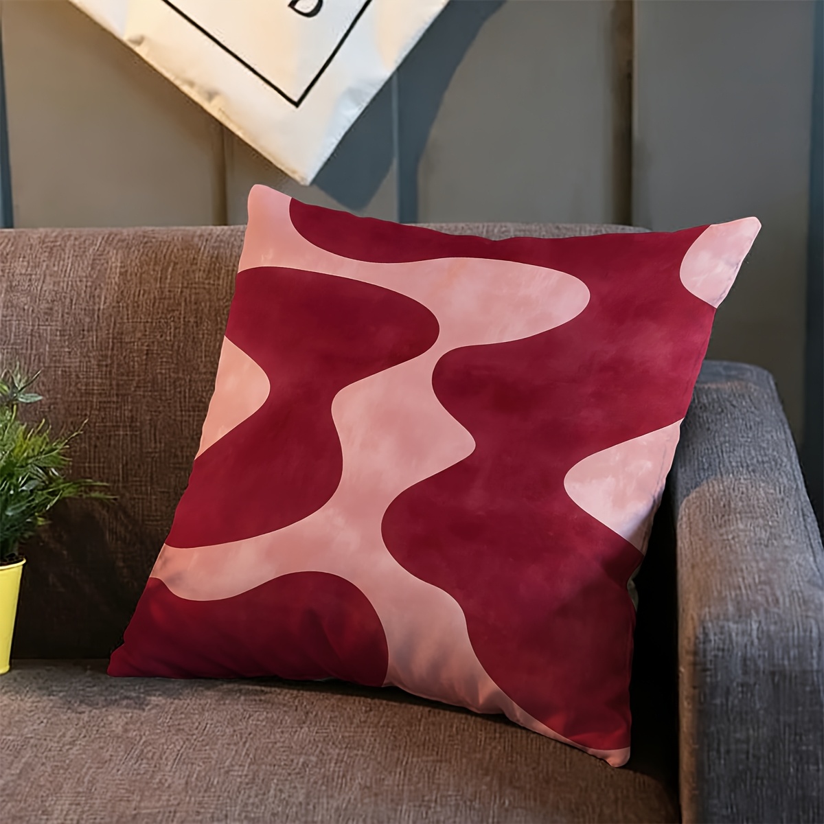 Pillow Cover 20X20 - Pink Burgundy Abstract Art Scandinavian Throw