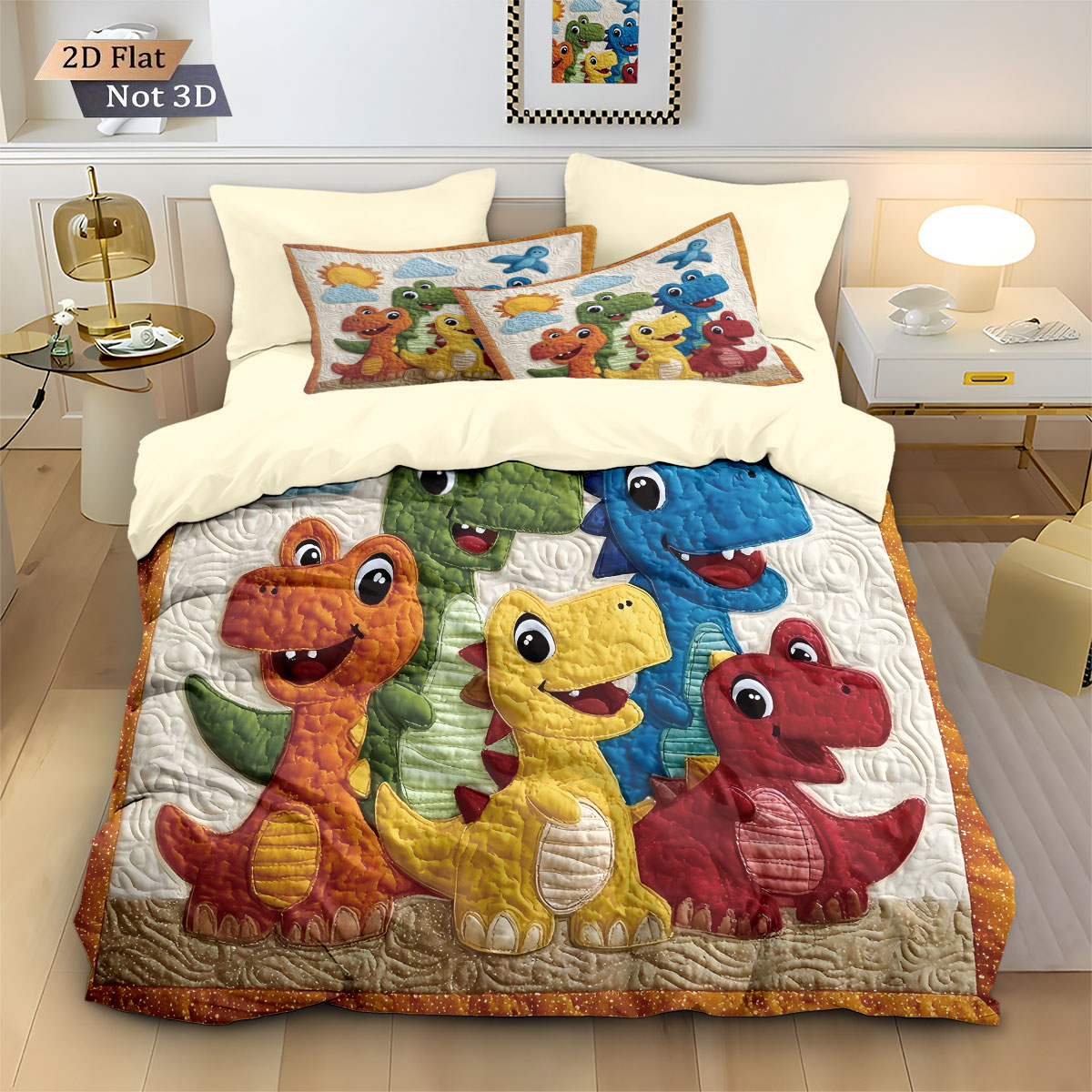 Home Textiles Bedding - 3pcs cartoon dinosaur animal print coreless