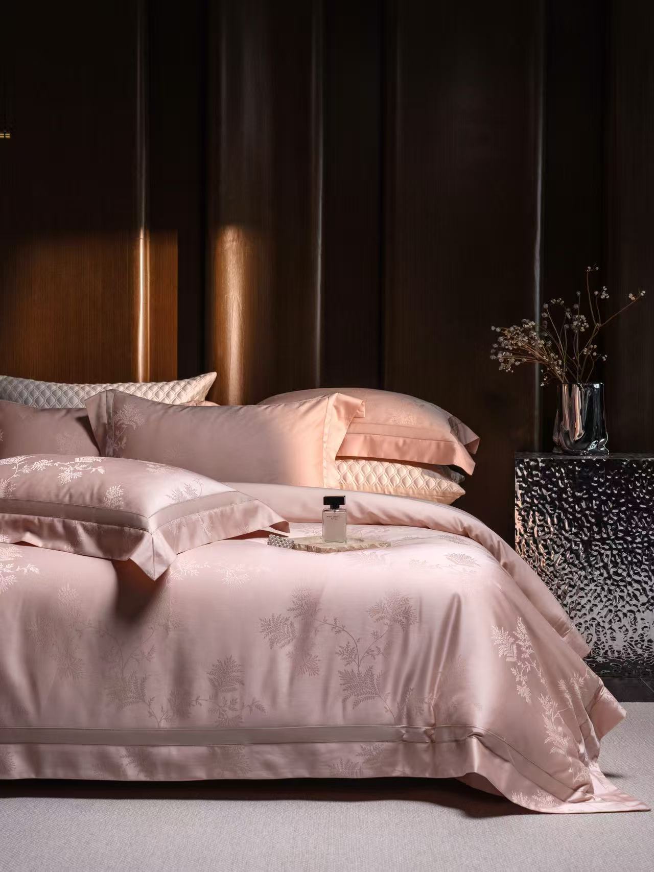 Luxury Pink Floral Jacquard Be - Home Textiles Bedding ulasan dan harga