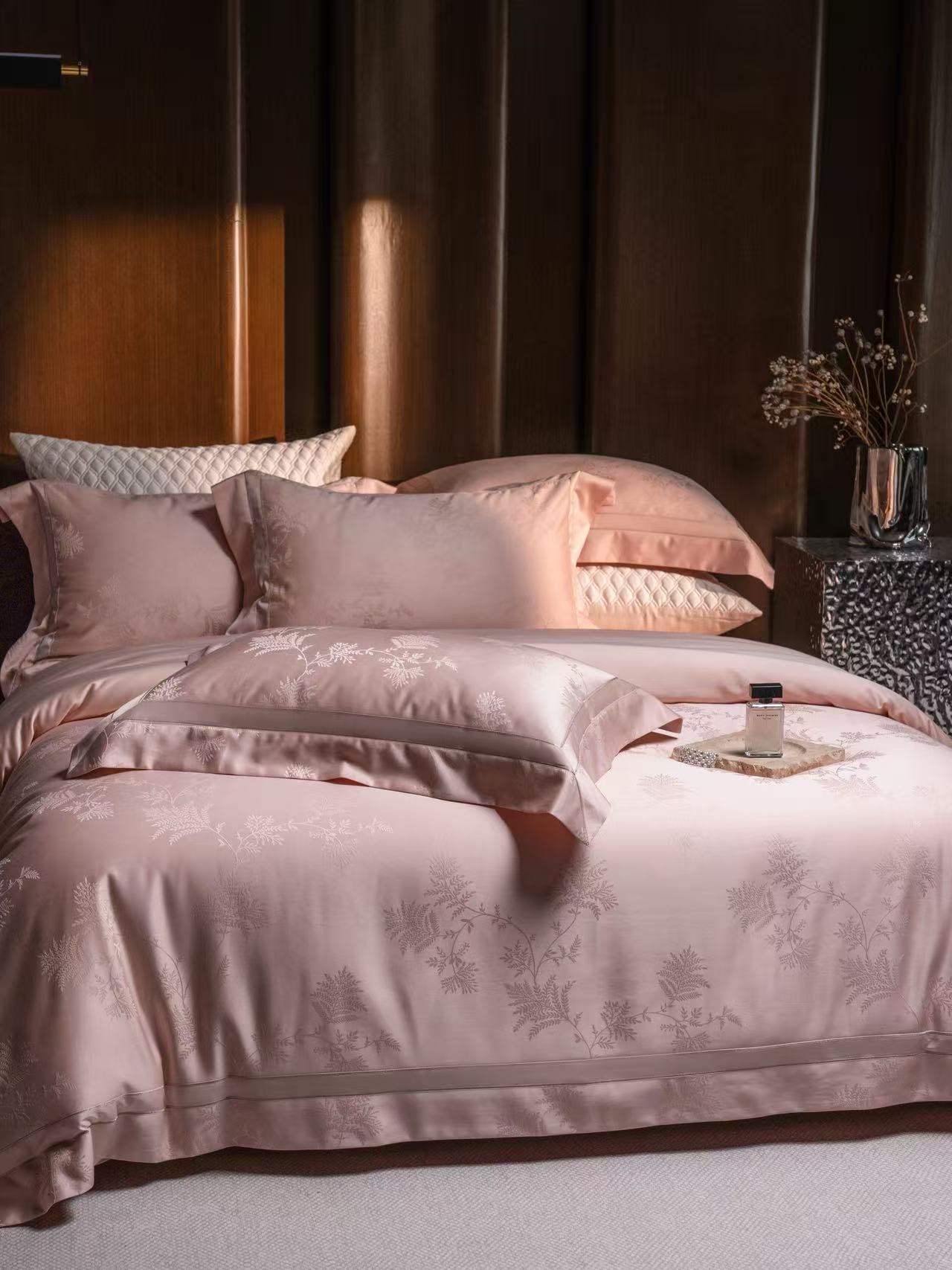 Luxury Pink Floral Jacquard Be - Home Textiles Bedding ulasan dan harga