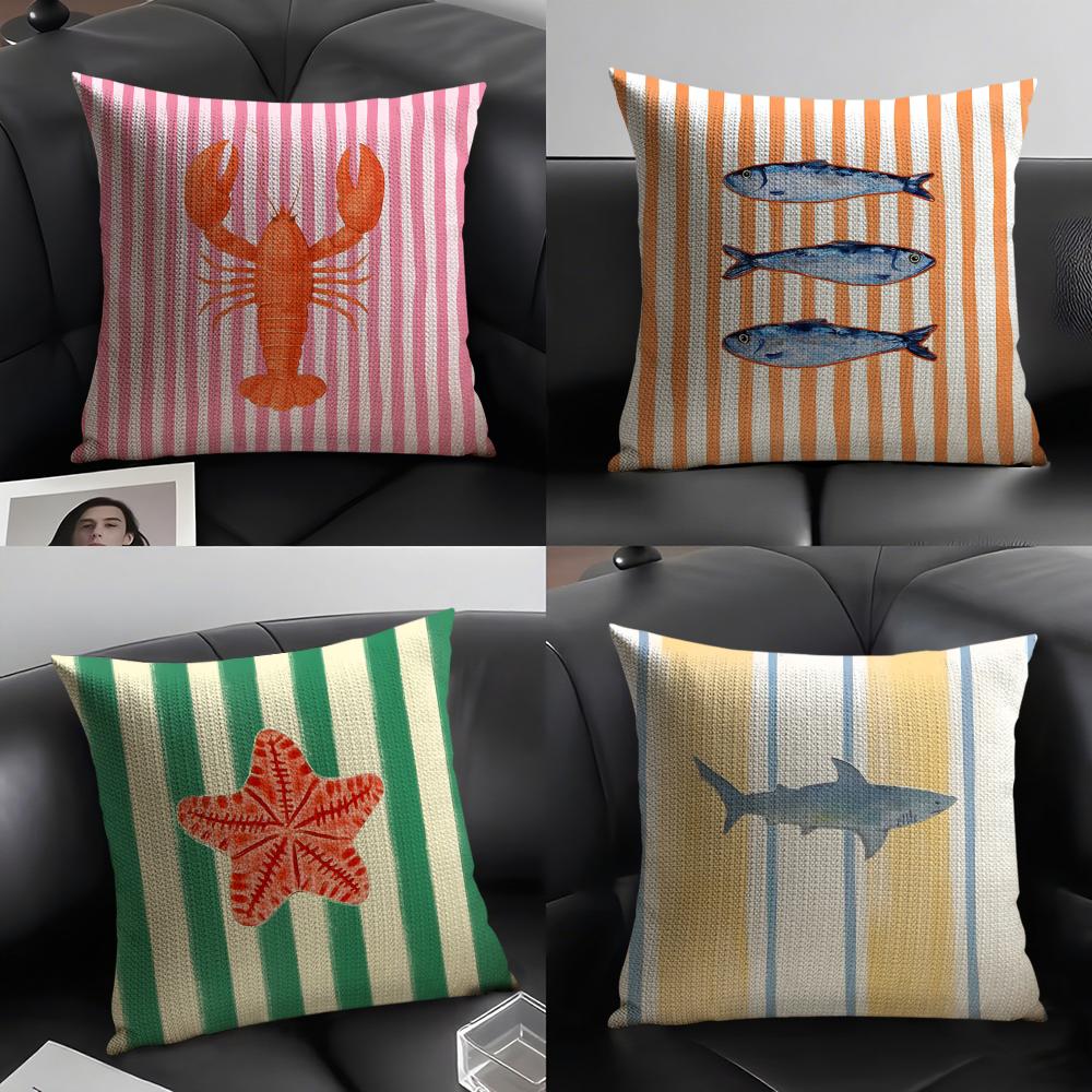 Ocean Life Theme Striped Cushi - Pillow Cover 20X20 ulasan dan harga