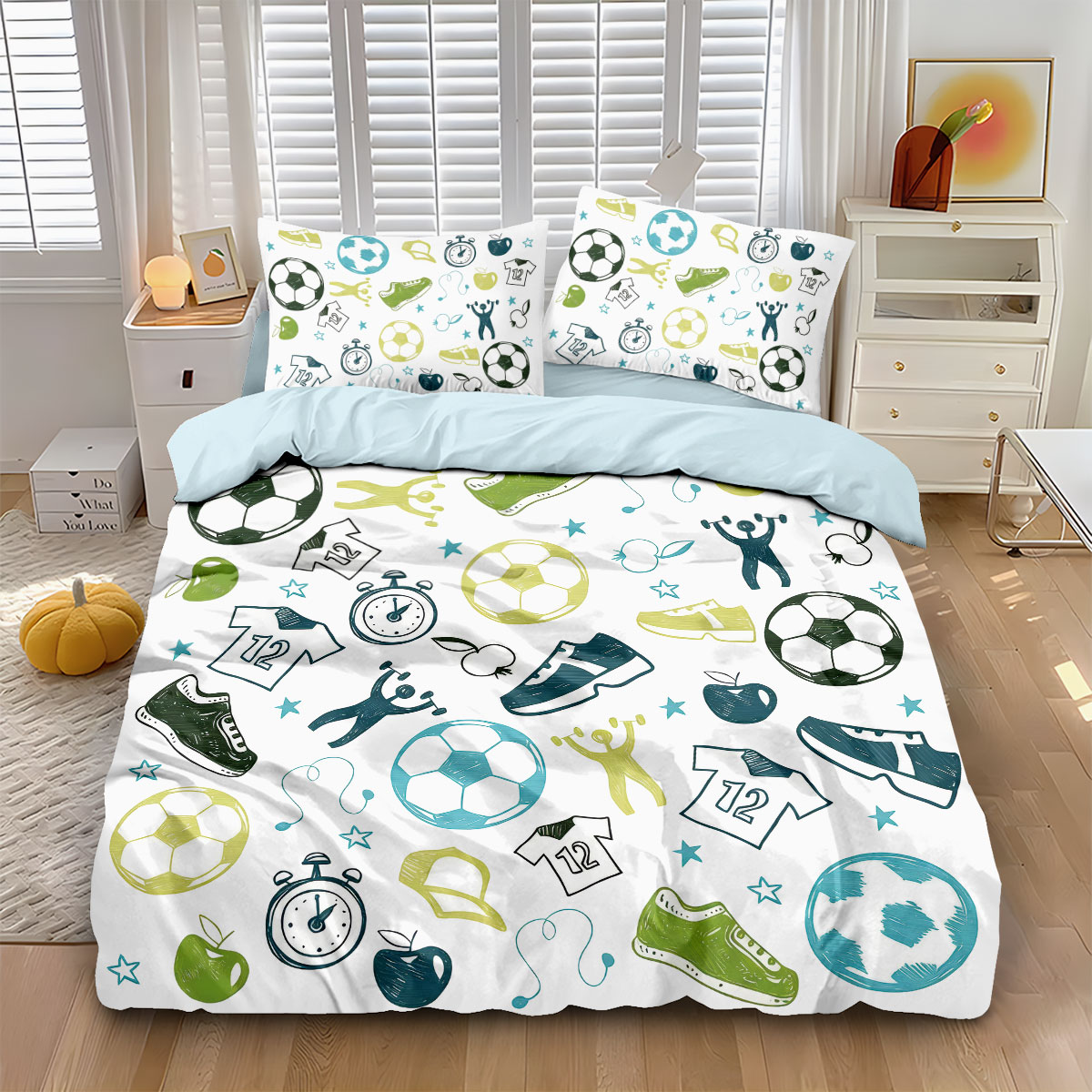 3pcs Football Graffiti Printed - Home Textiles Bedding ulasan dan harga