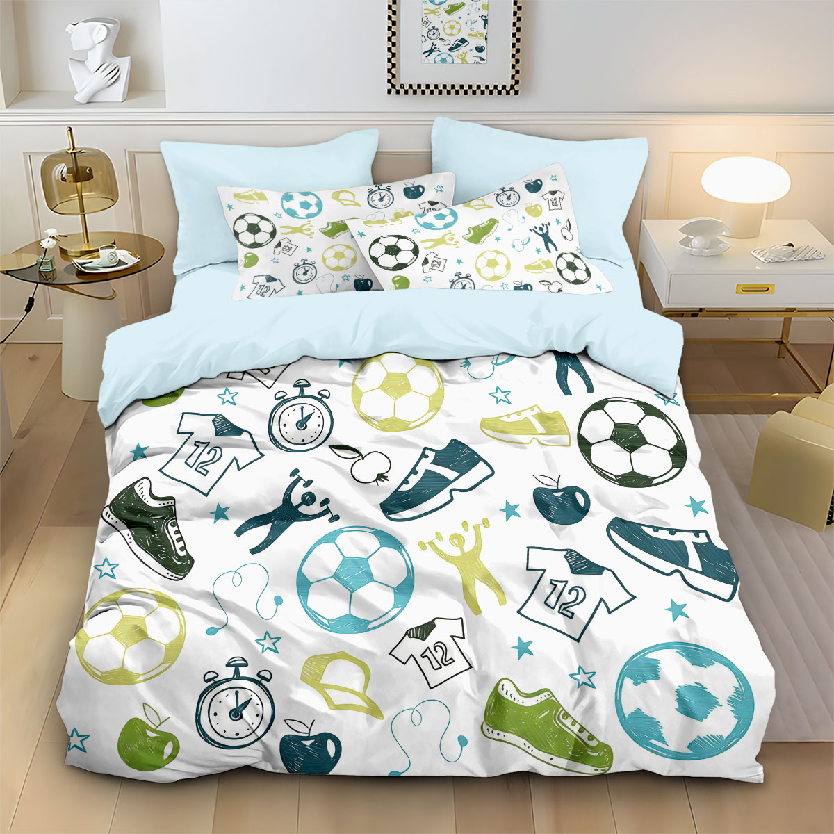 3pcs Football Graffiti Printed - Home Textiles Bedding ulasan dan harga