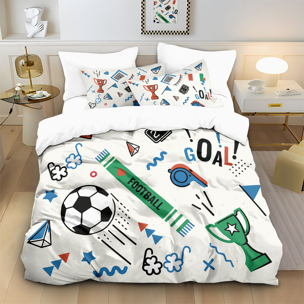 3pcs Football Graffiti Printed - Home Textiles Bedding ulasan dan harga