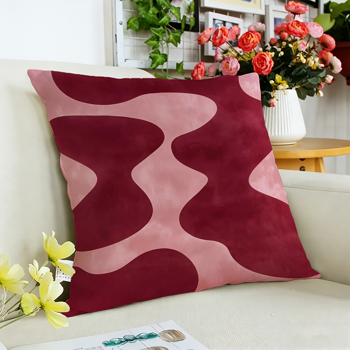 Pink Burgundy Abstract Art Sca - Pillow Cover 20X20 ulasan dan harga