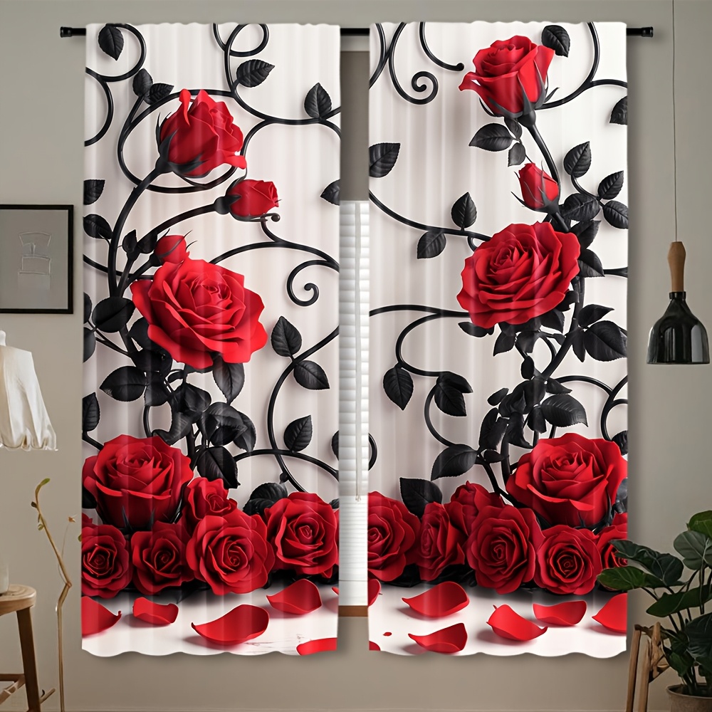 Luxury Red Rose Floral Pattern - Home Textiles Luxury Curtains ulasan dan harga