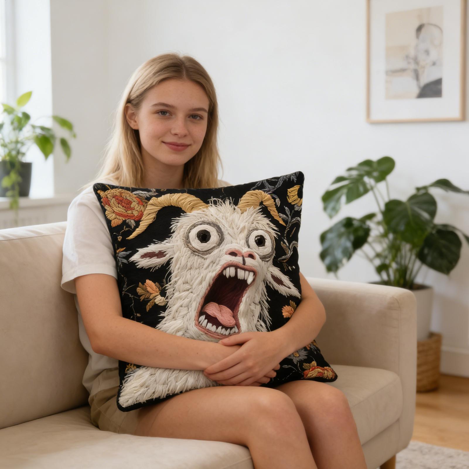 45x45cm Screaming Goat Pillow  - Pillow Cover 20X20 ulasan dan harga