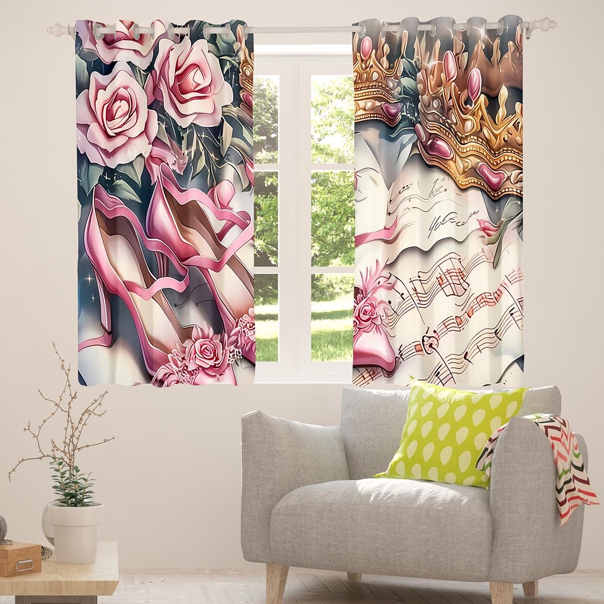 Pink Rose Heels Curtain Shower - Home Textiles Luxury Curtains ulasan dan harga